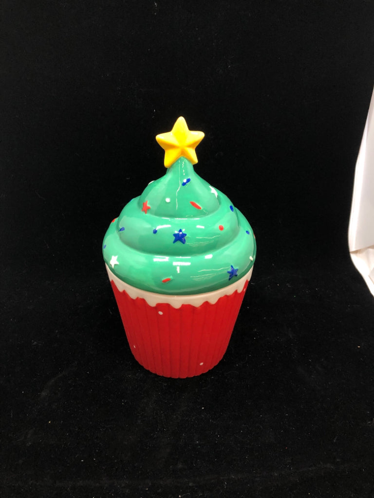 CHRISTMAS TREE CUPCAKE COOKIE JAR - WHIMSICAL CUPBOARD.