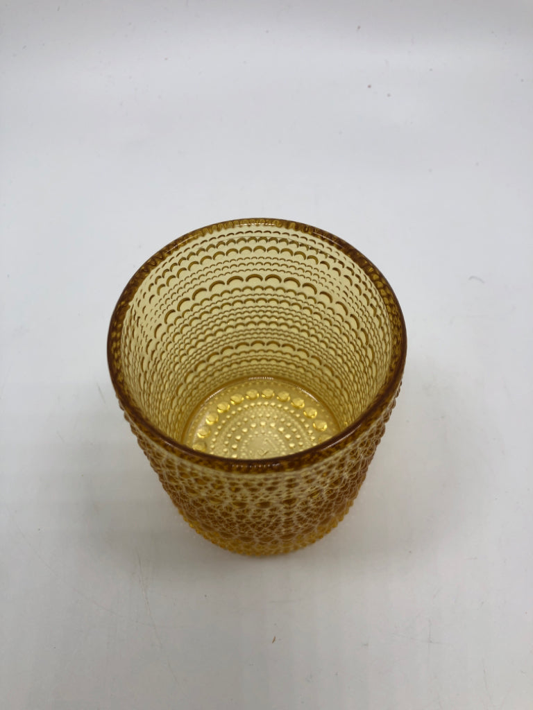 6 AMBER HOBNAIL GLASSES.