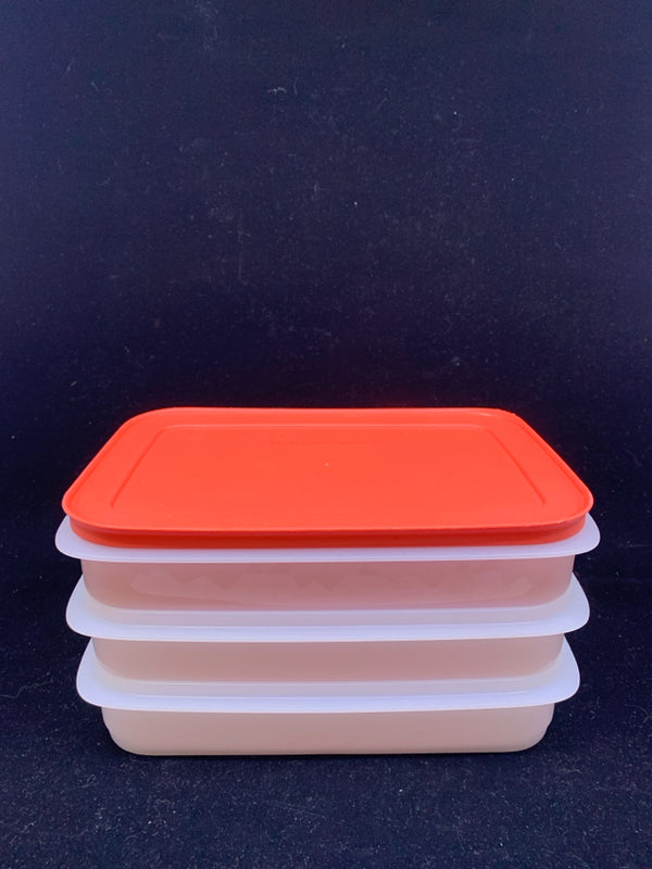 4 PC STACK ABLE TUPPERWARE W RED LID.