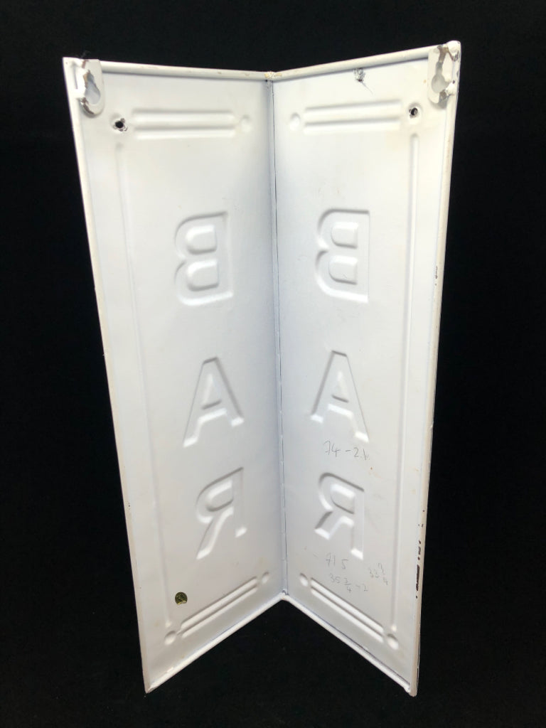 TIN DISTRESSED 'BAR' CORNER SIGN.