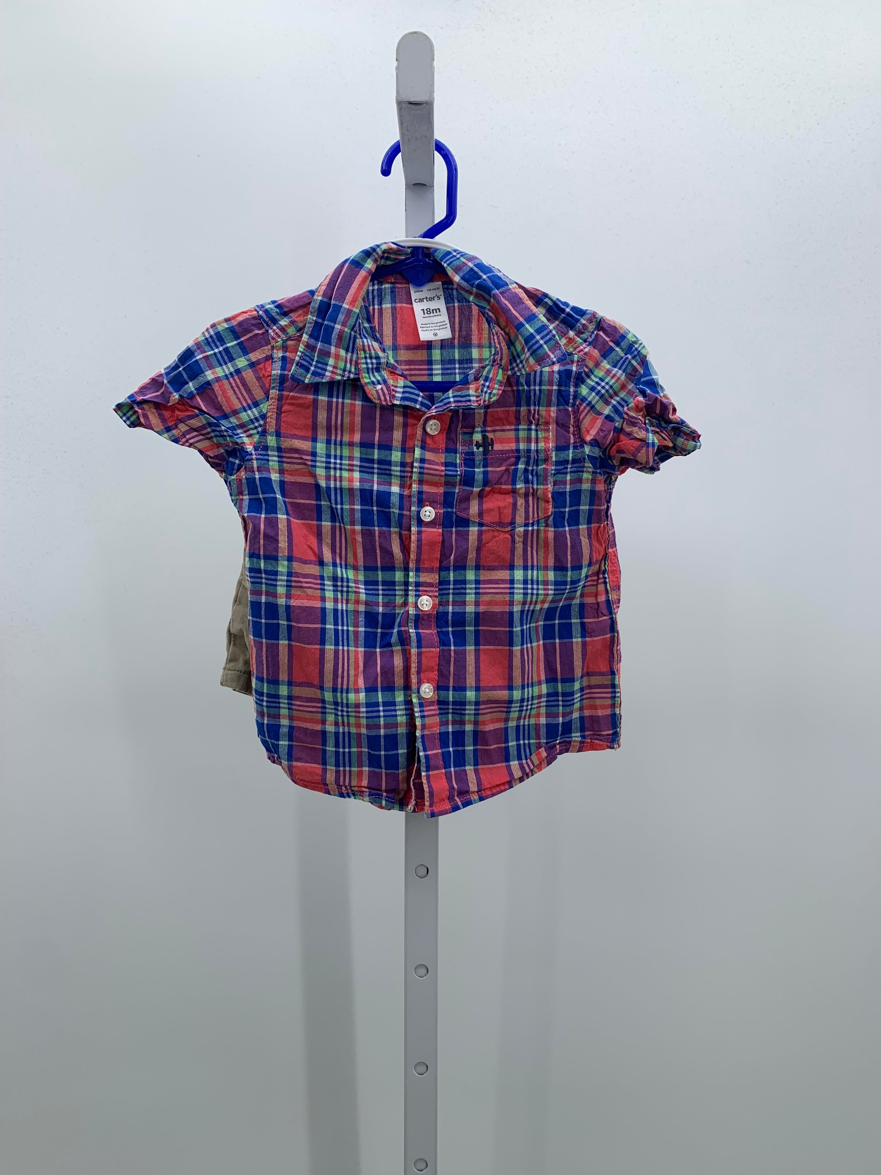 PLAID SHIRT AND TAN SHORTS