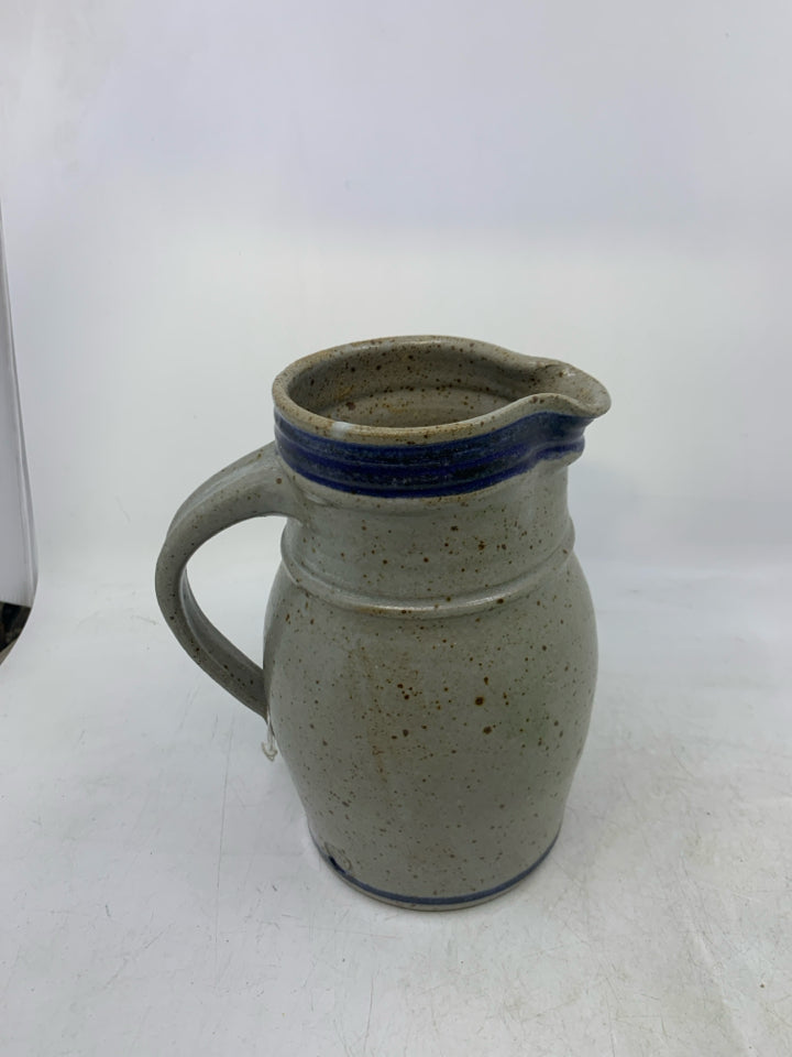 GREY POTTERY PITCHER W/ JORDAN POND.