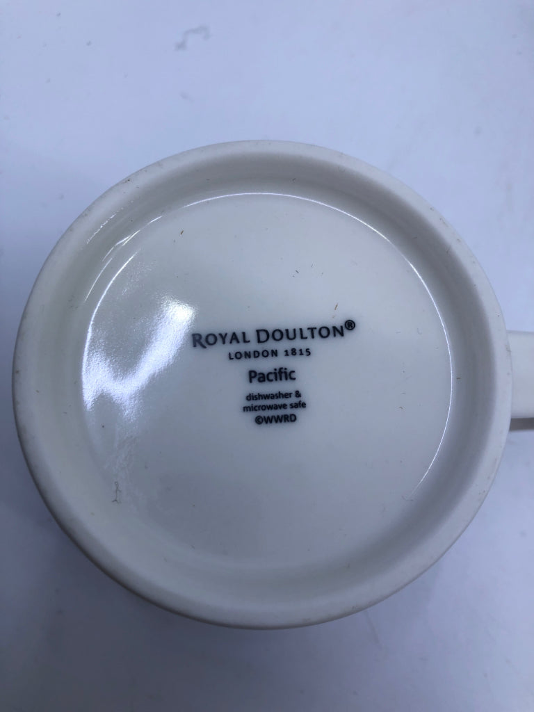 6 BLUE WHITE DOTS/SPATS/DEEP LINES MUGS ROYAL DOULTON PACIFIC.