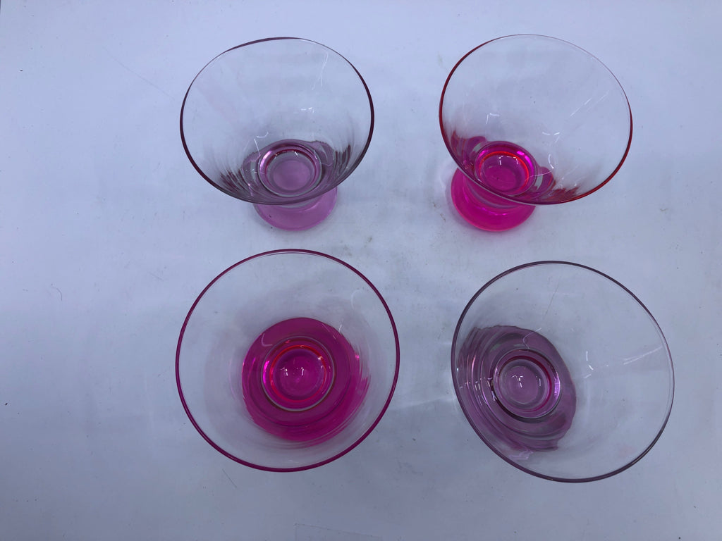 4 SHORT MARTINI PINK BOTTOMS GLASS.