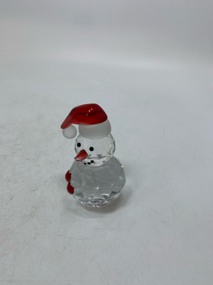 TEXTURED GLASS SNOWMAN W/ SANTA HAT.