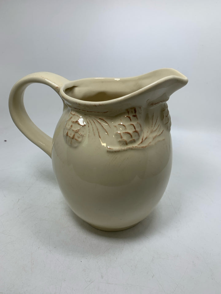 LARGE PITCHER/VASE W/ EMBOSSED PINECONES.