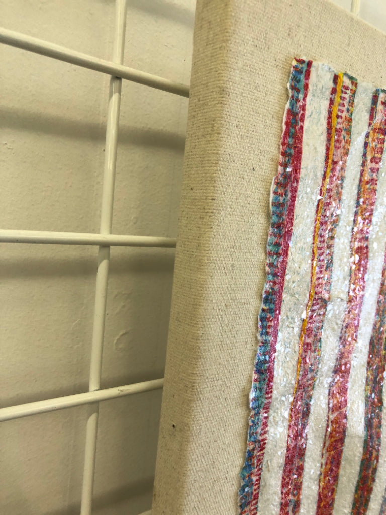 GLITTER STRIPE TAN CANVAS WALL HANGING.