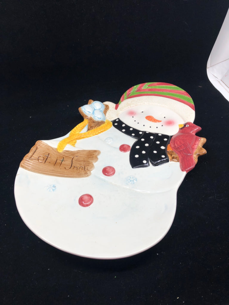 SNOWMAN PLATTER W CARDINAL.