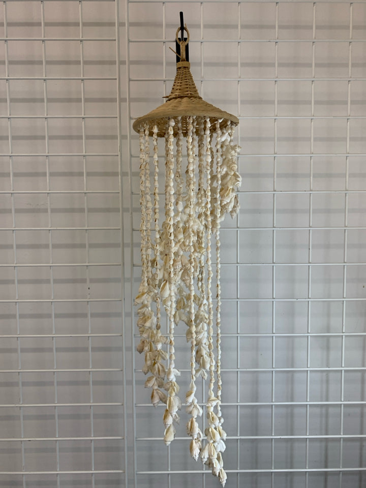 SEA SHELL WIND CHIME W/WOVEN TOP.