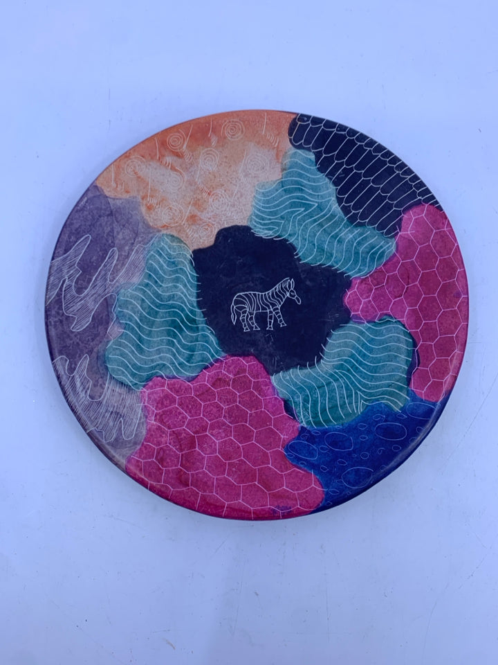 COLORFUL ZEBRA STONE CARVED TRINKET DISH.