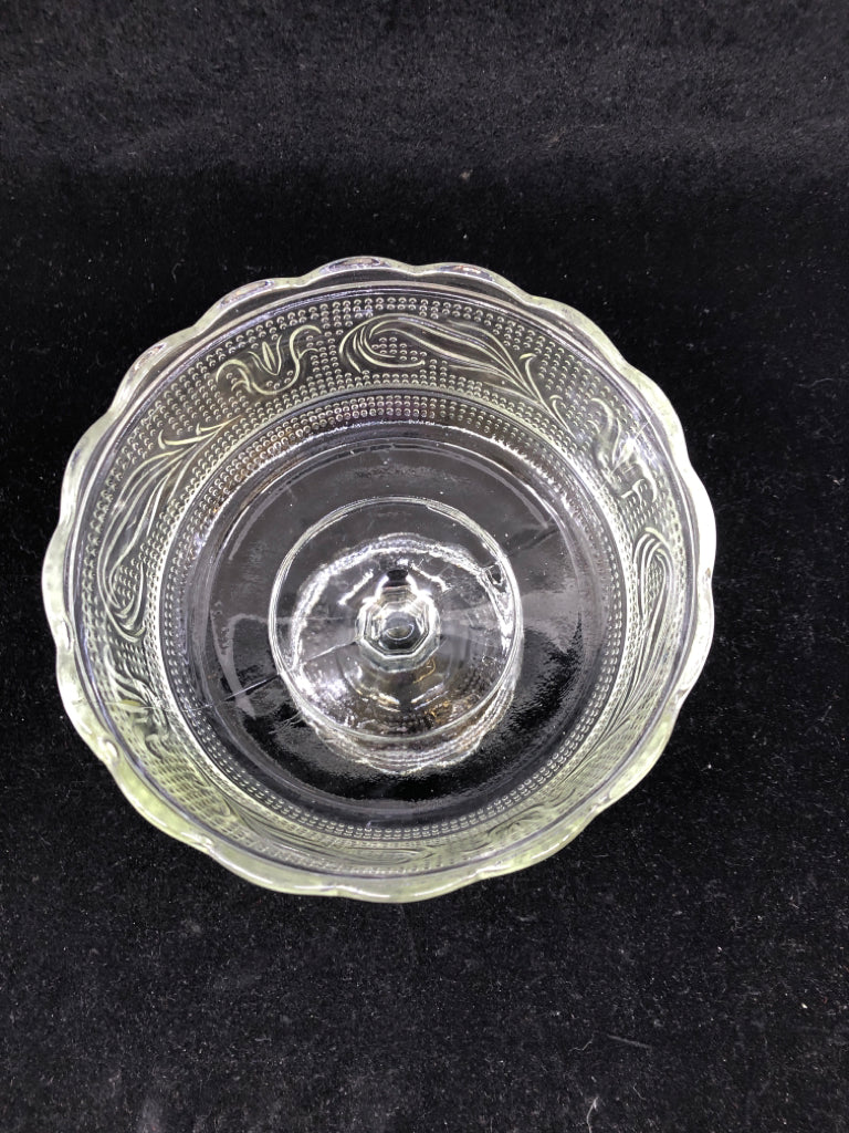 VTG CLEAR EMBOSSED FOOTED CANDY DISH/ PLANTER.
