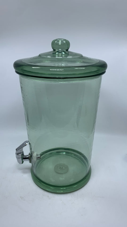 GREEN PLASTIC DRINK DISPENSER.