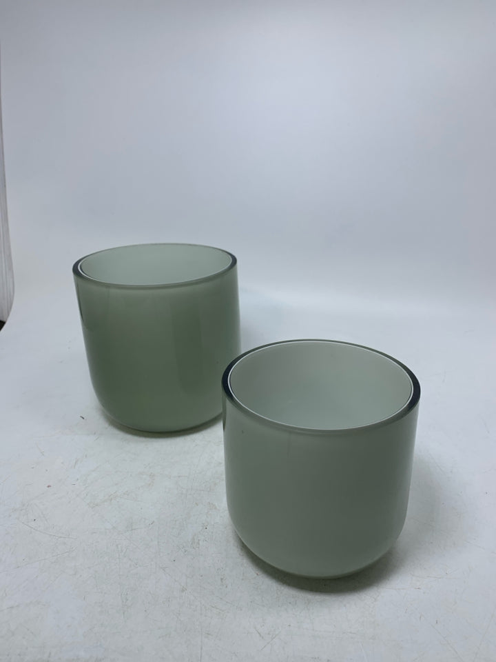 2 LIGHT GREY GLASS PLANTERS.