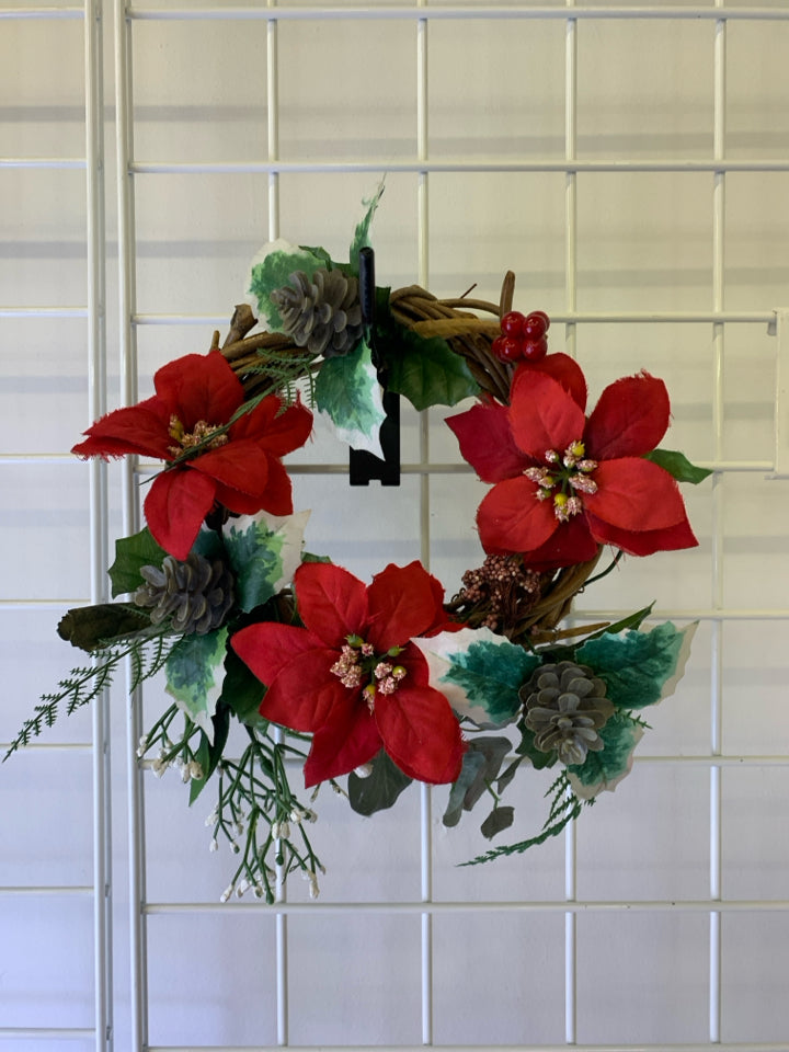 FAUX POINSETTIA SMALL WREATH.