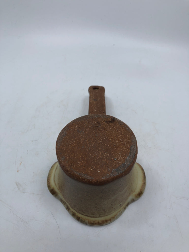 BROWN GLAZED POTTERY BUTTER WARMER.