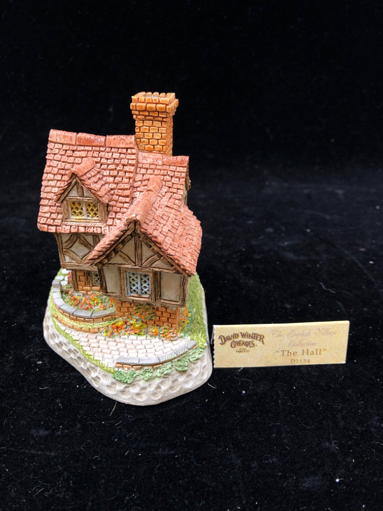 CERAMIC LITTLE VILLAGE THE HALL W LITTLE SIGN.
