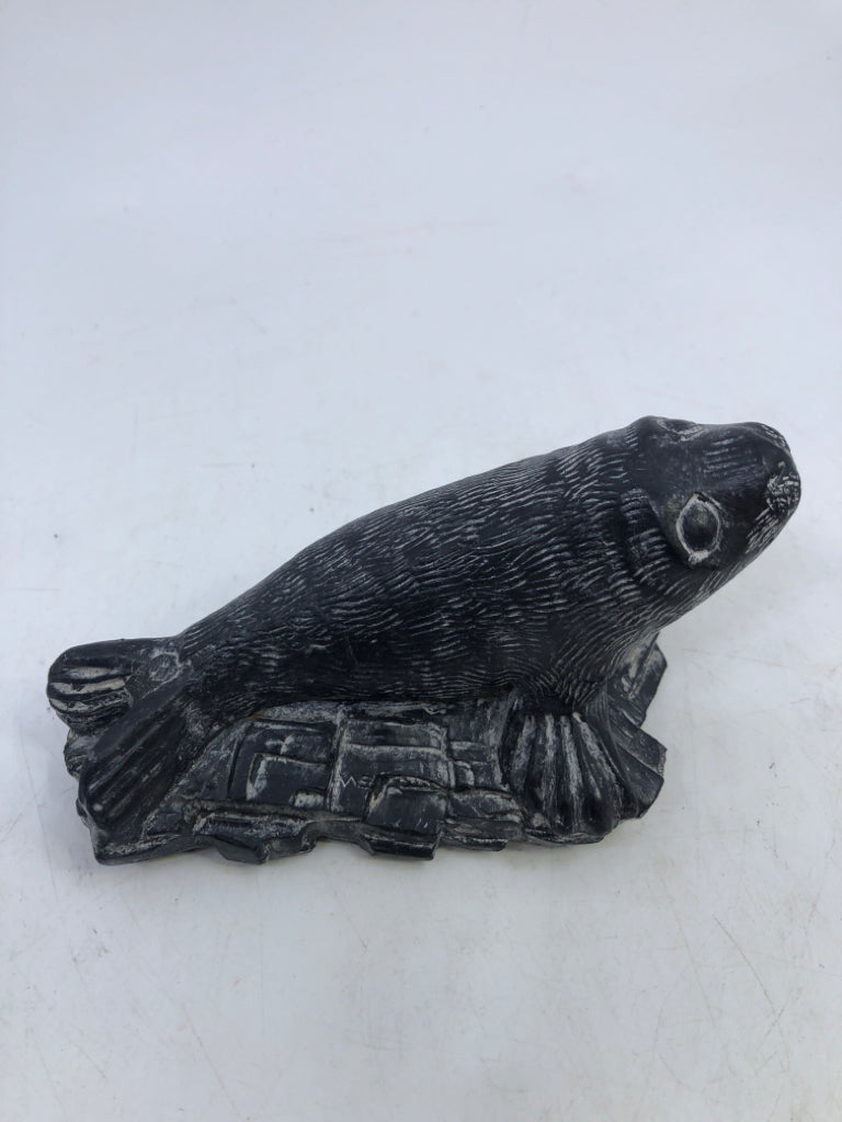 SEAL ON ROCK CARVED SOAPSTONE.