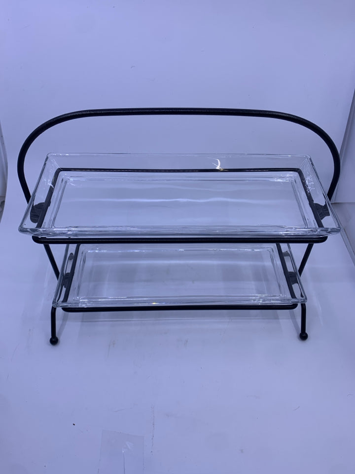 2 TIER METAL SERVER W/GLASS INSERTS.