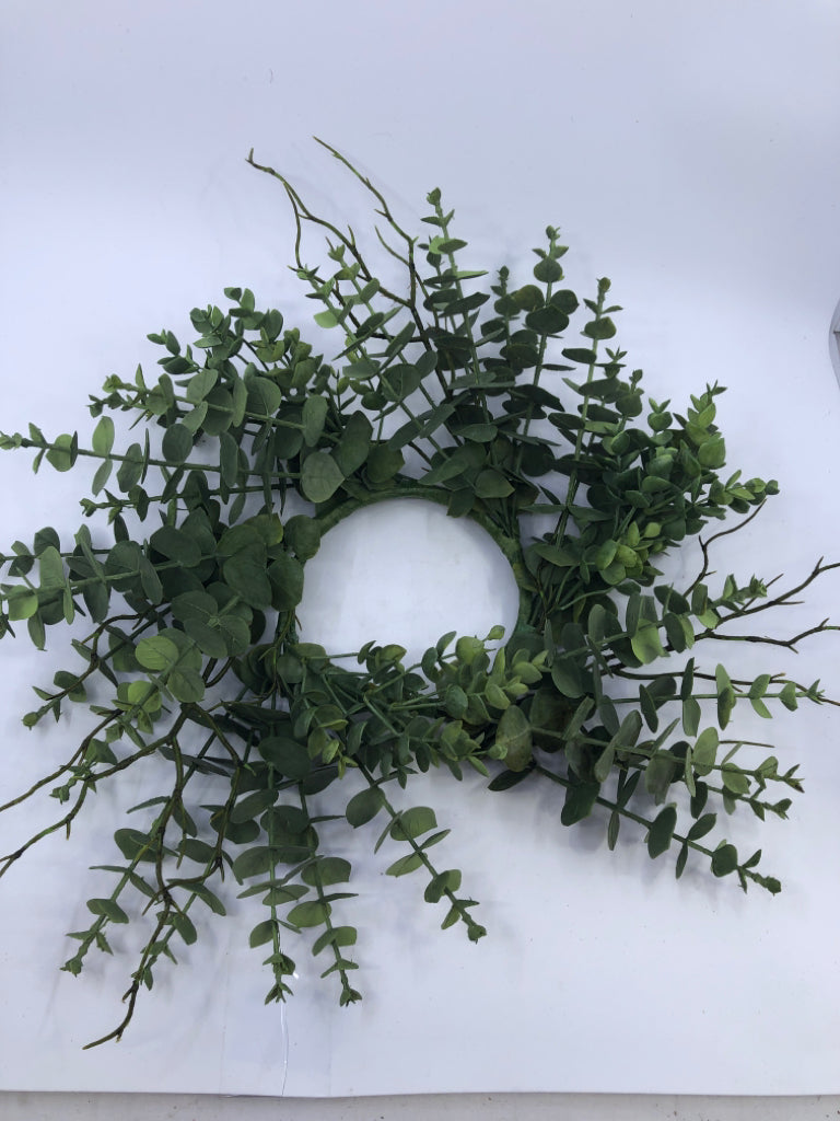 GREEN FAUX EUCALYPTUS WREATH.