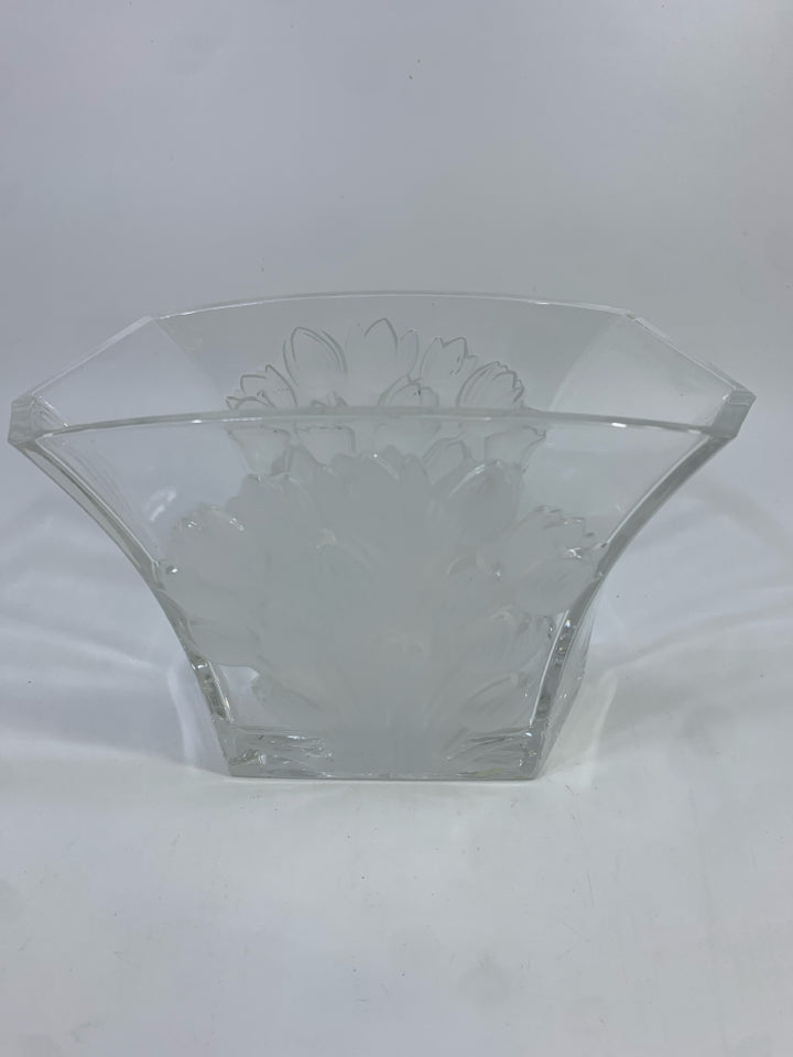 FROSTED TULIP ANGLED VASE.