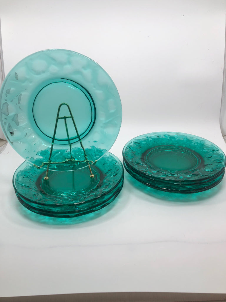 8PC TEAL GLASS PLATES.