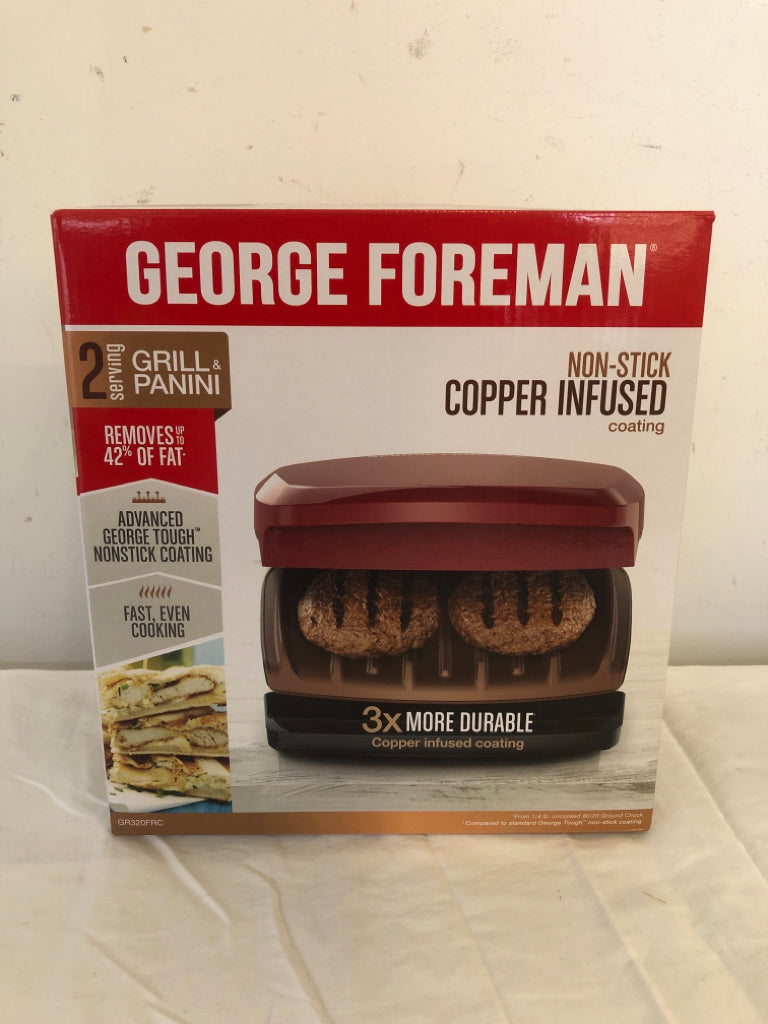 NIB GEORGE FOREMAN NON-STICK COPPER INFUSED GRILL & PANINI