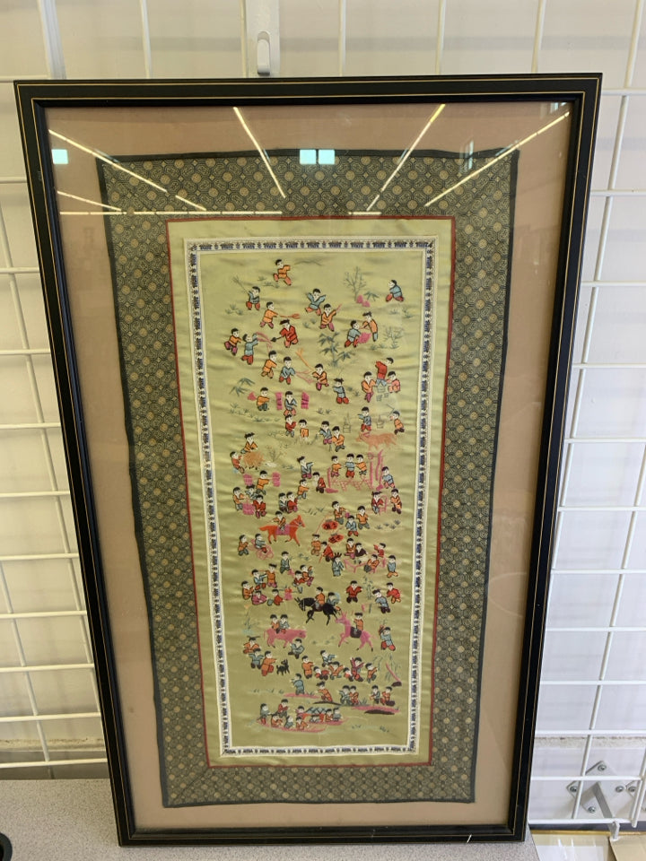 ASIAN STYLE EMBROIDERED CHILDREN WALL ART.