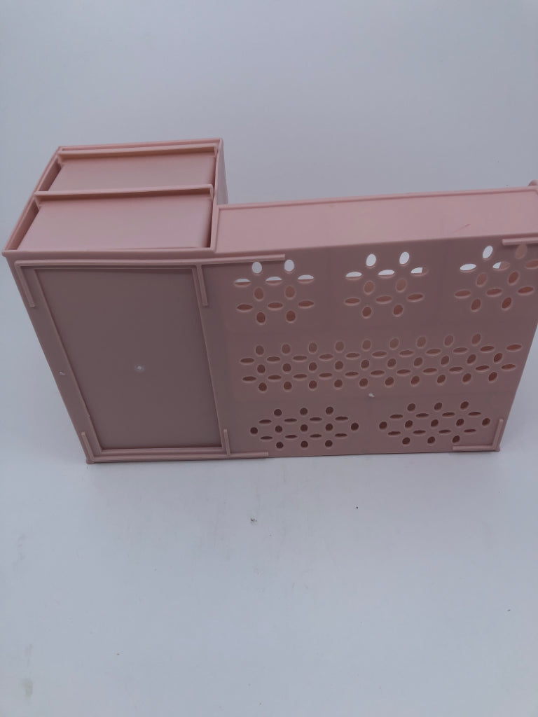 PINK PLASTIC DESK ORGANIZER W 2 DRAWERS.