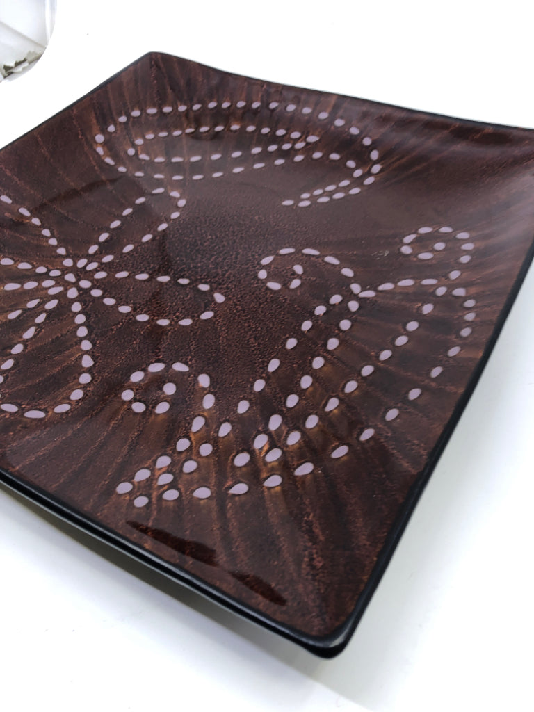 LARGE BROWN FLORAL SQUARE SERVER.