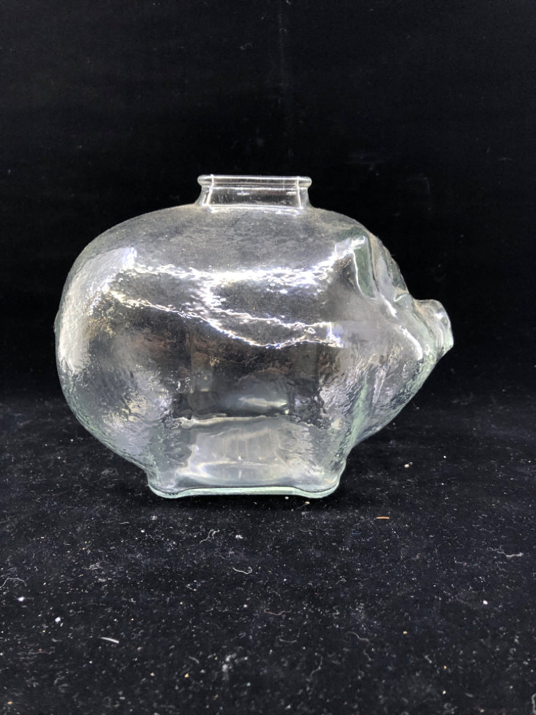 CLEAR GLASS PIGGY BANK.