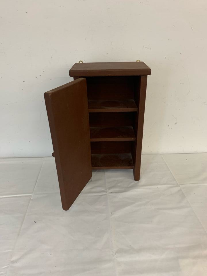 PRIMITIVE WOOD CABINET SHELF W 3 SHELVES AND DOOR.