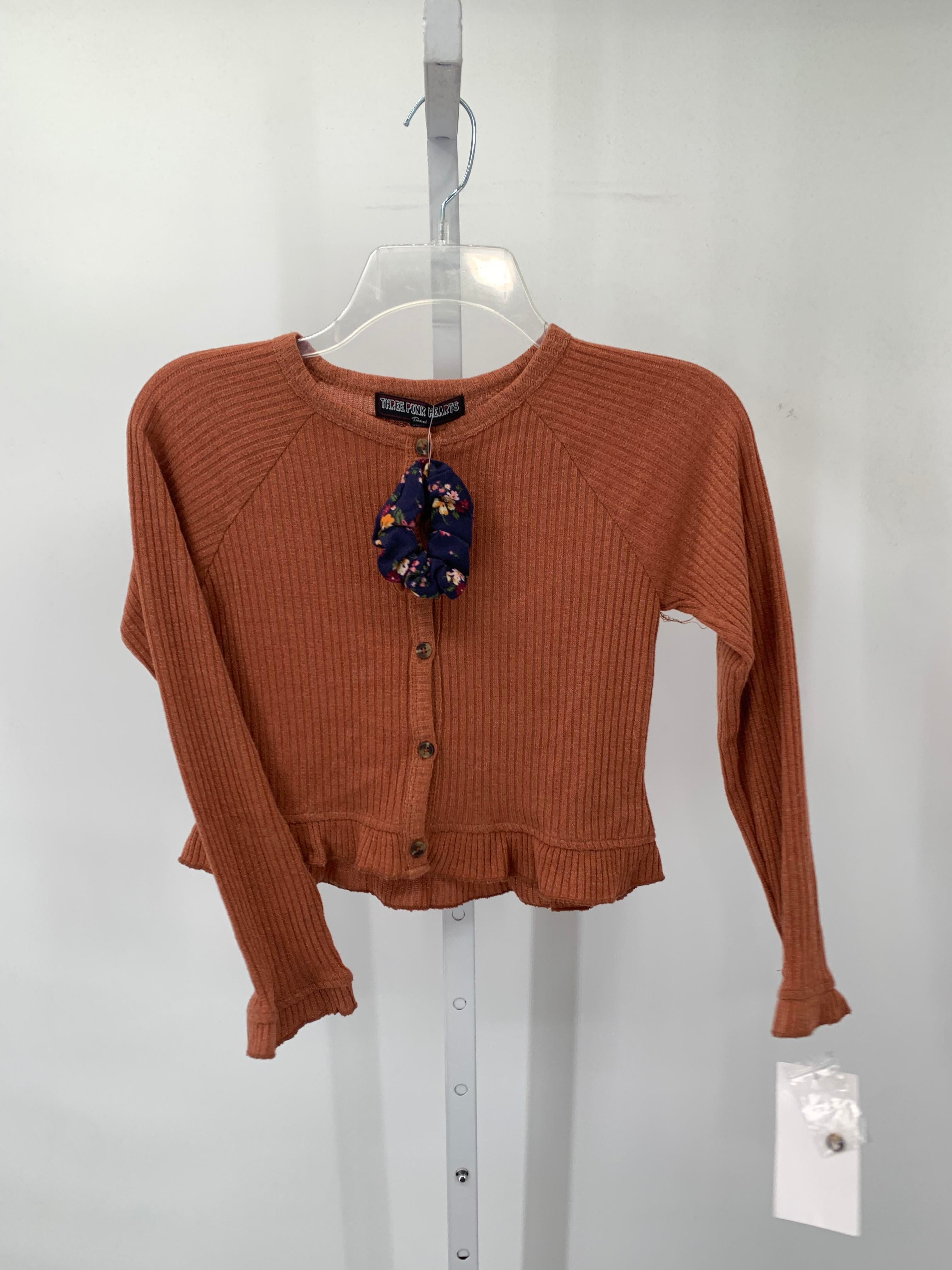 Three Pink Hearts Size 8-10 Girls Long Sleeve Sweater