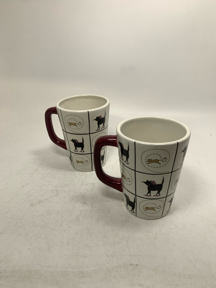 2 BLACK CATS W/ HEELS AND MICE DETAILED MUGS.