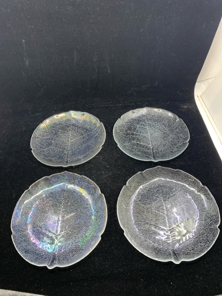 4 GLASS TEXTURED LEAF PLATES.