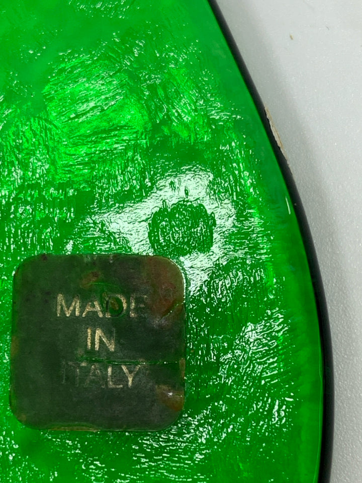 TEXTURED GREEN GLASS PLATE W/SCALLOP EDGE.