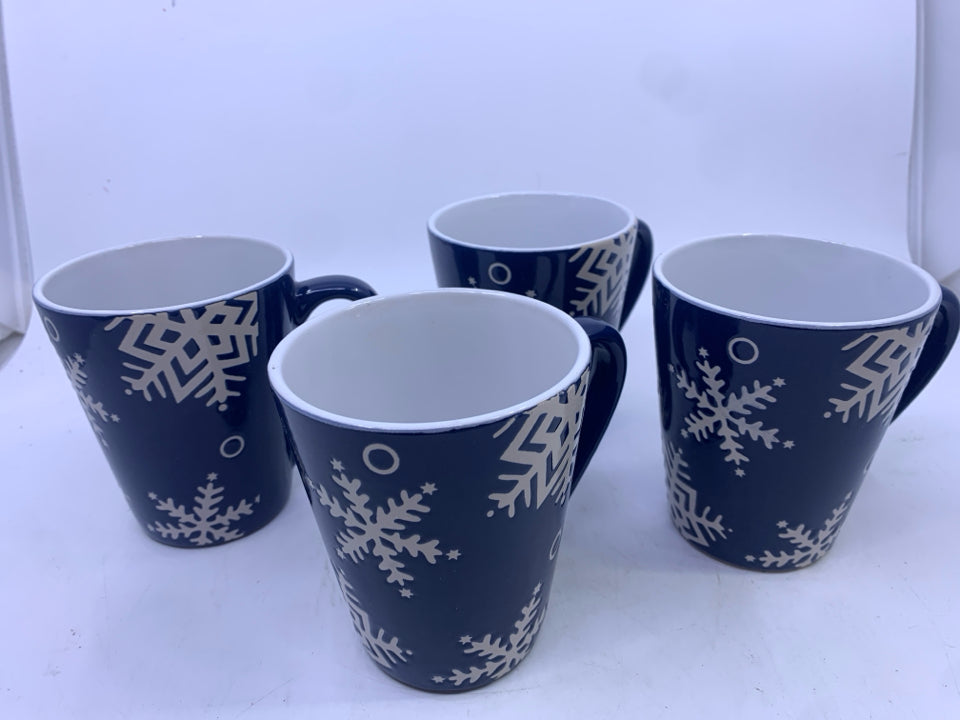 4 BLUE PFALTZGRAFF SNOW FLURRY MUGS.