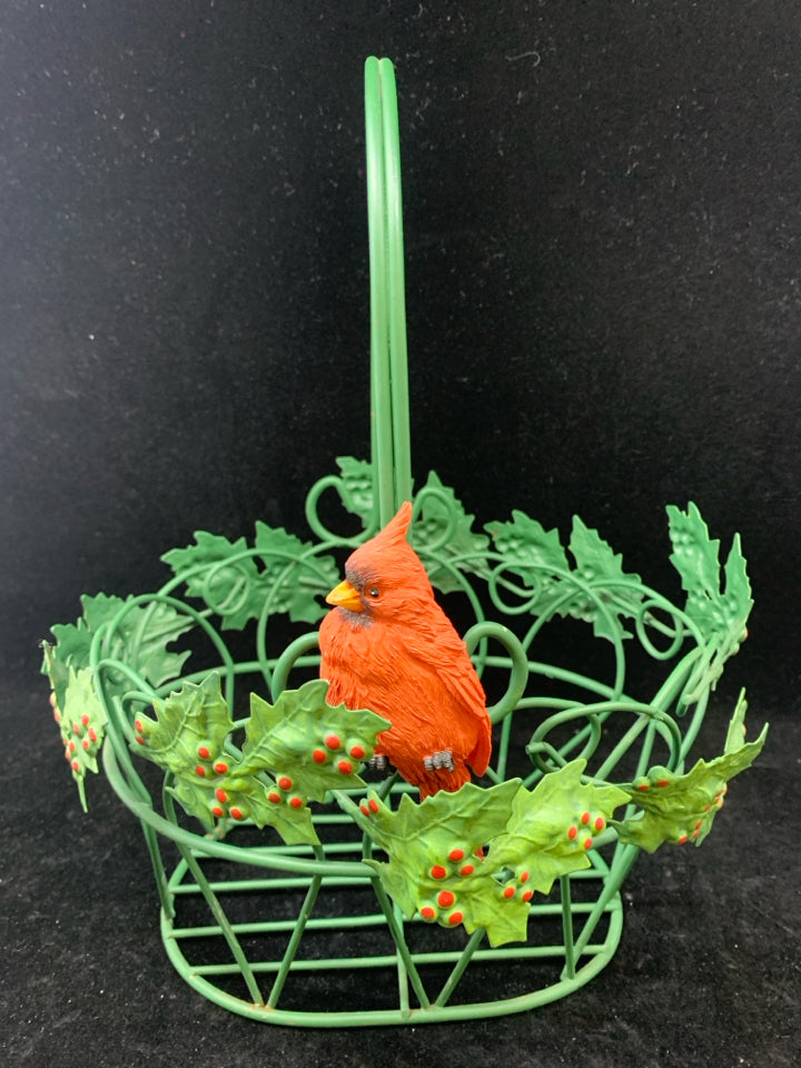 GREEN WIRE BASKET RED CARDINAL.