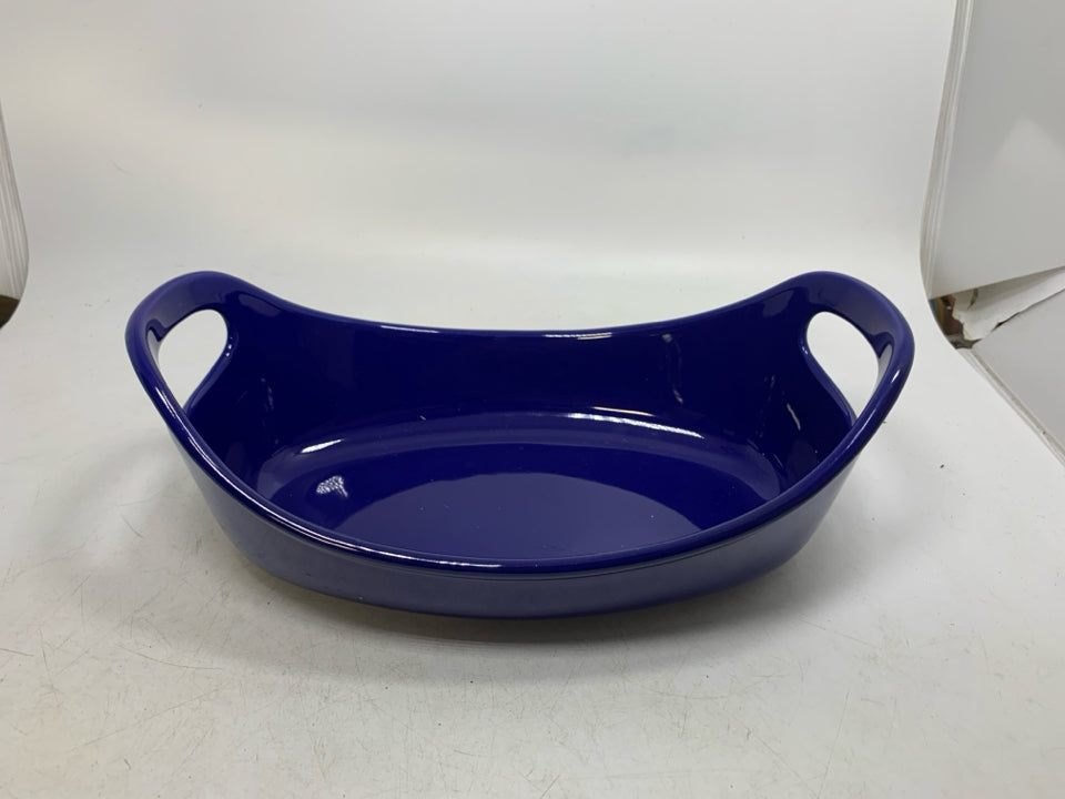 COBALT BLUE CASSEROLE DISH W/ HANDLES.