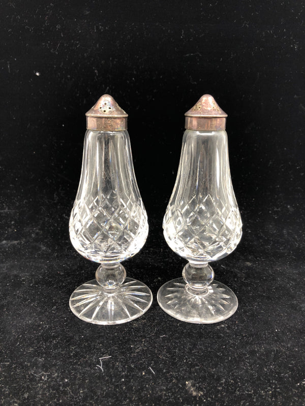 WATERFORD LISMORE FOOTED CRYSTAL SALT AND PEPPPER SHAKERS.