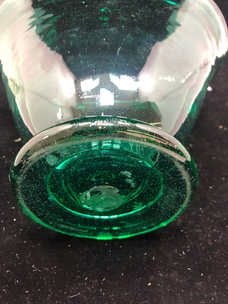 TEAL ART GLASS VASE.