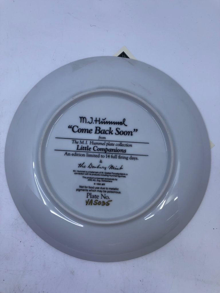 "COME BACK SOON" HUMMEL PLATE.