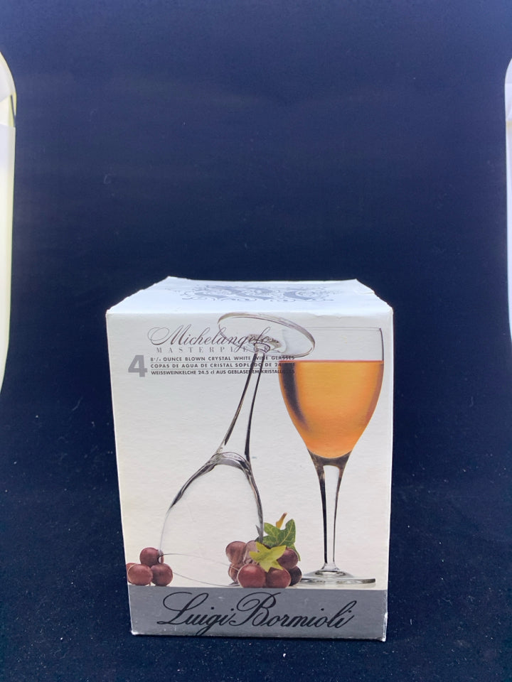 NIB 4 MICHELANGELO BLOWN CRYSTAL WINE GLASSES.