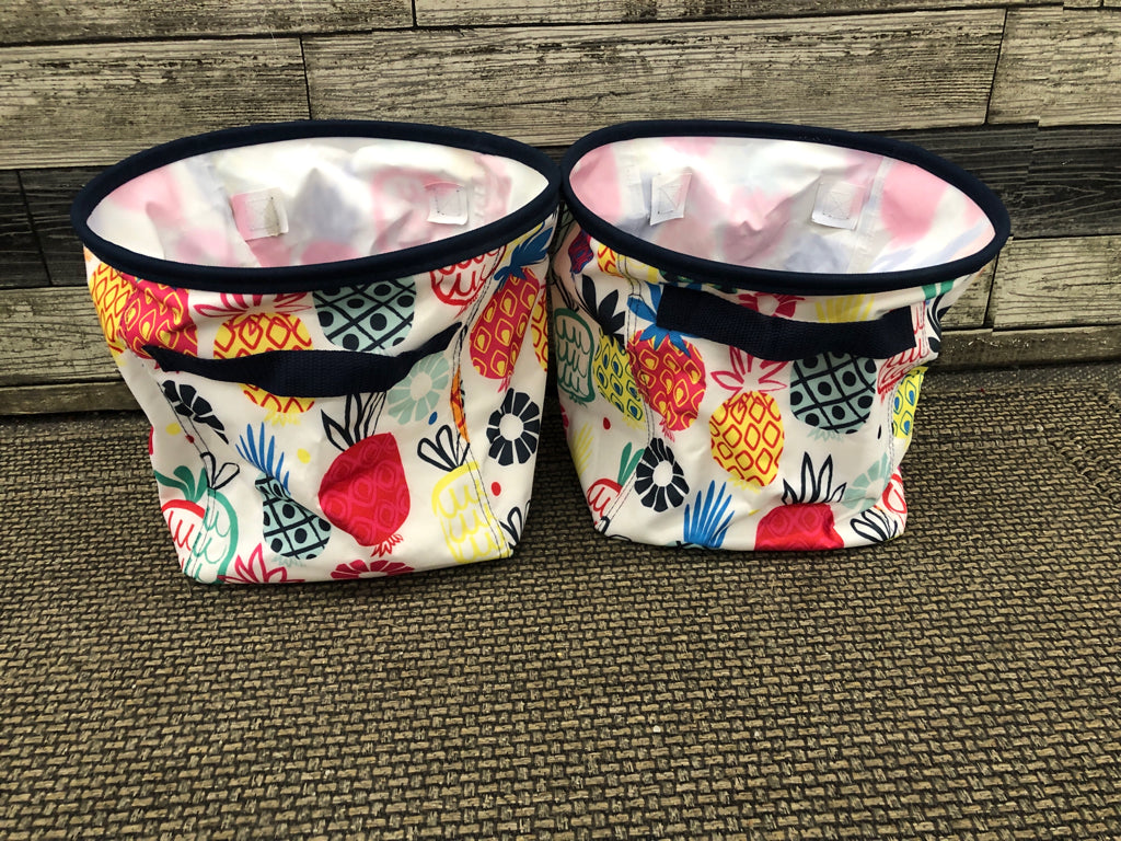 2 COLORFUL PINEAPPLE STORAGE TOTES.