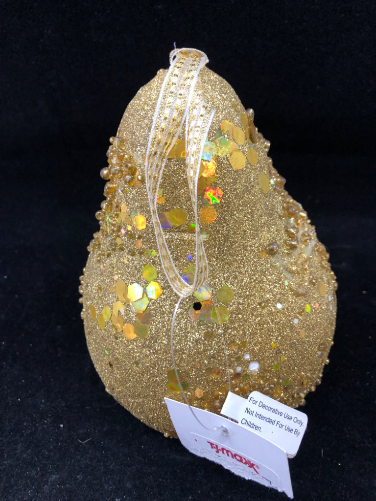 GOLD GLITTER PEAR W LEAF.