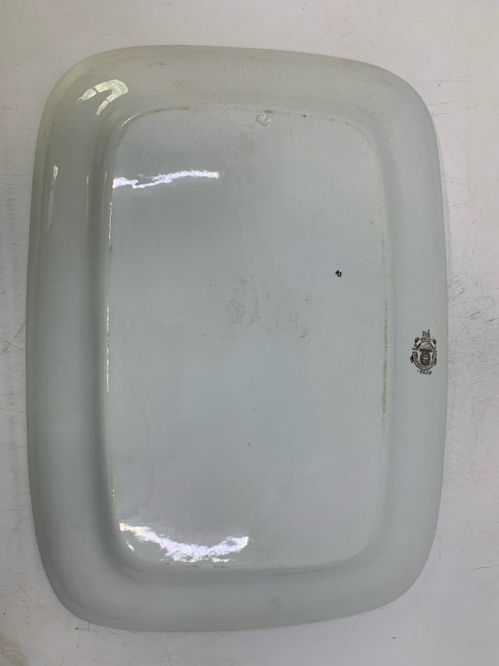 VTG SPRING BROWN FLOWERS RECTANGLE PLATTER.