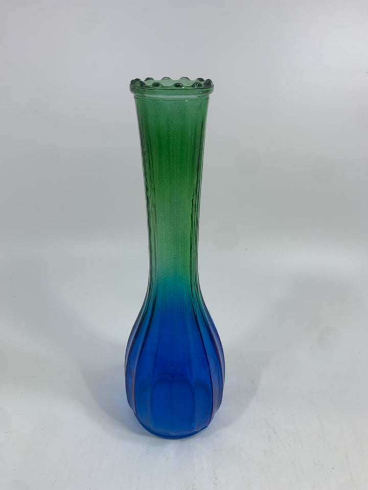 BLUE&GREEN FLUTED BUD VASE.