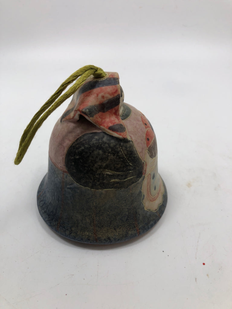 POTTERY SMALL HANGING BELL- PINK/ BLUE.