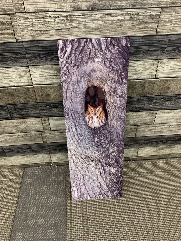 OWL IN TREE BARK WALL HANGING.