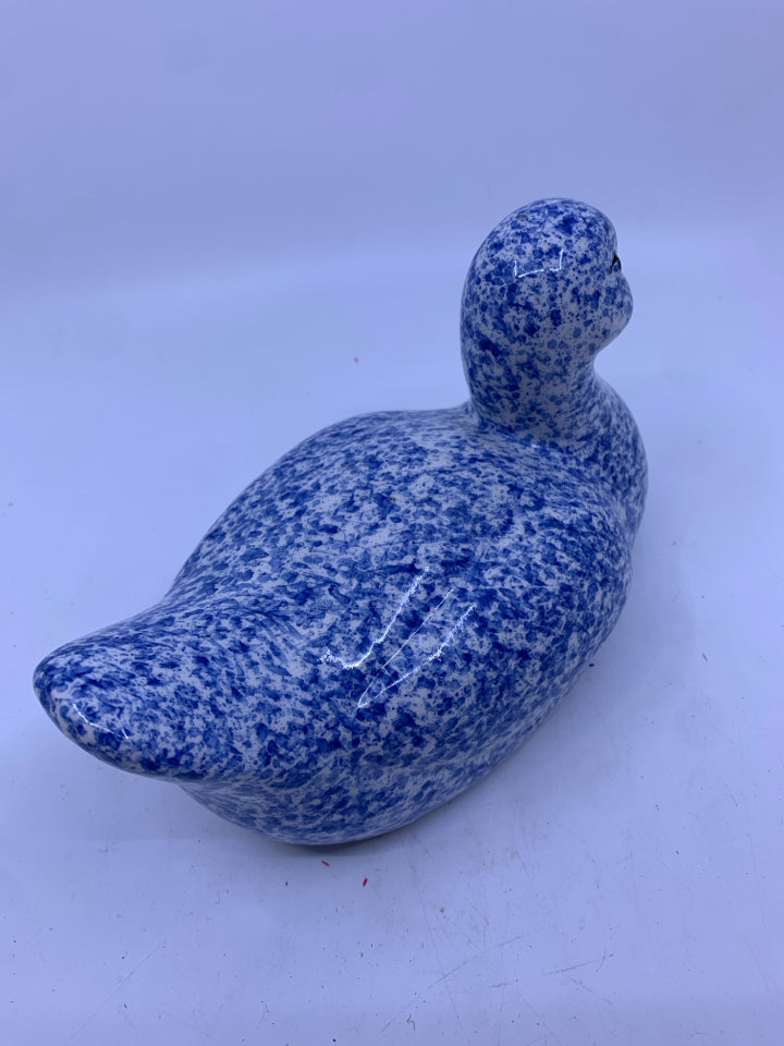 BLUE CERAMIC SPONGED DUCK.