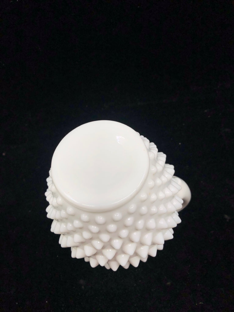 VTG TIGHT RUFFLE MILK GLASS HOBBNAILED PITCHER.